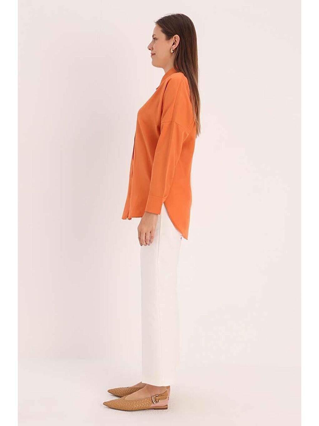 Turuncu-Oversize Basic Gömlek-2