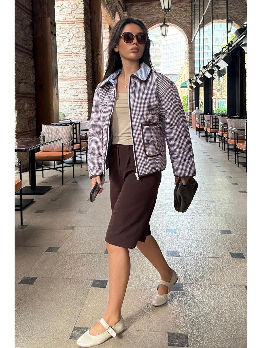 Kahverengi Pötikareli Cepli Kadın Mont Mg2488-6