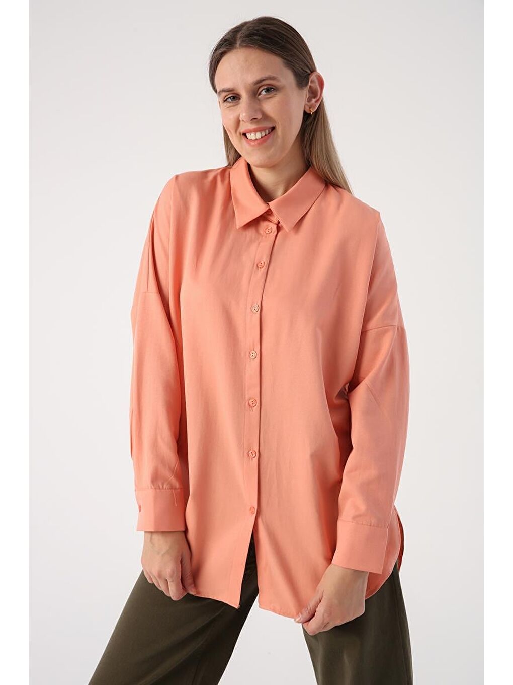 Pembe Somon01-Oversize Basic Gömlek-1