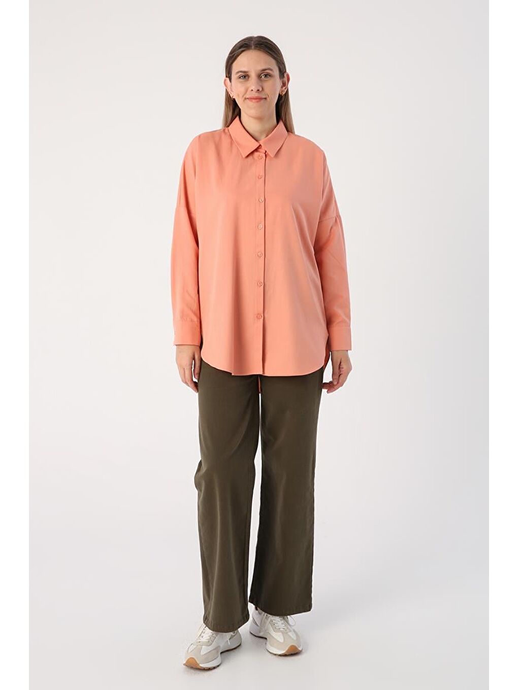 Pembe Somon01-Oversize Basic Gömlek-4