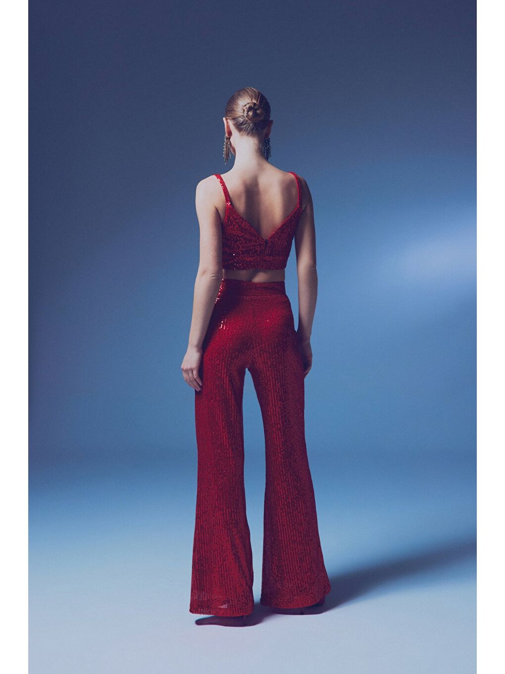 Kalın Askılı Payet Crop - Kırmızı-6