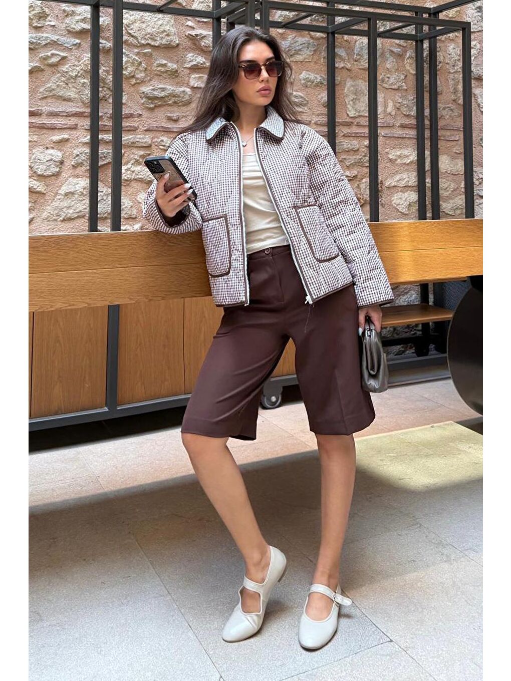 Kahverengi Pötikareli Cepli Kadın Mont Mg2488-8