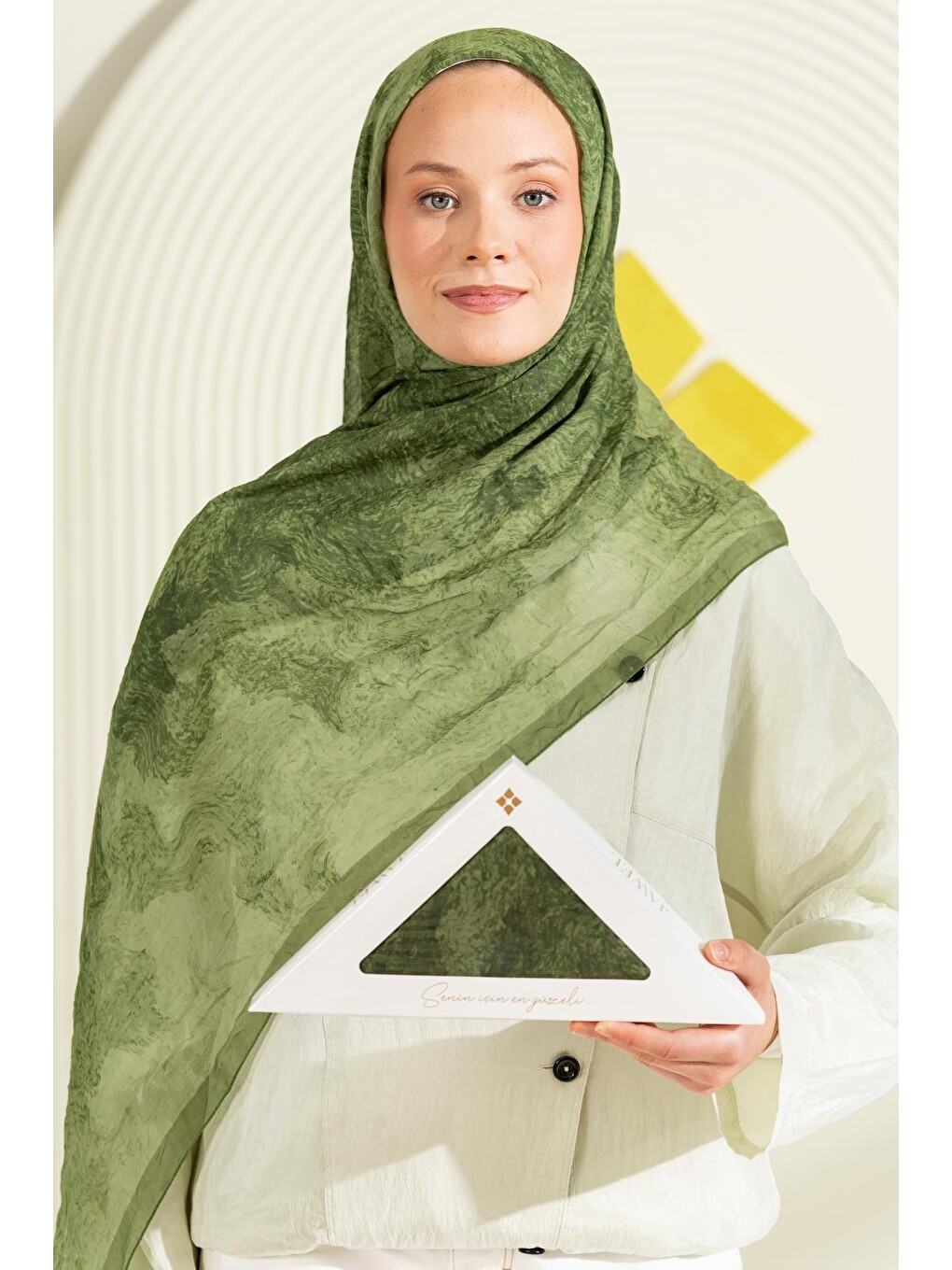 Yeşil Desenli Bambu Şal Hoania-3