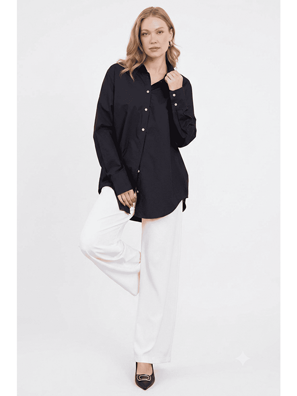 Siyah Basic Oversize Gömlek-1