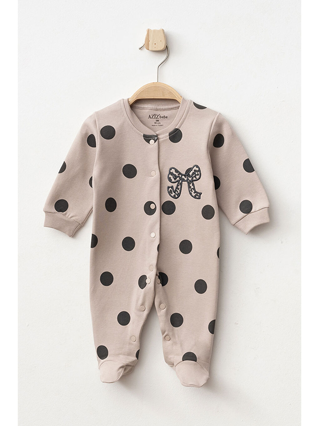 Bej Kız Bebek Çıtçıtlı Fiyonk Nakişli Patikli Tulum 0 Ay 6 Ay