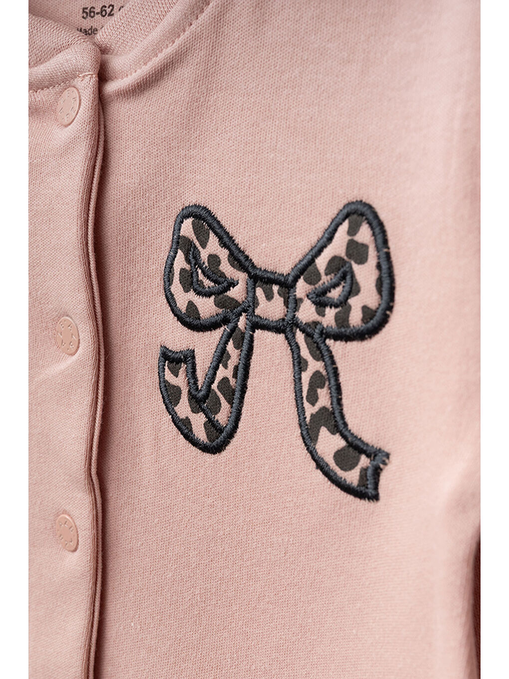 Pembe Kız Bebek Çıtçıtlı Fiyonk Nakişli %100 Pamuk Tulum 0 Ay 6 Ay-1