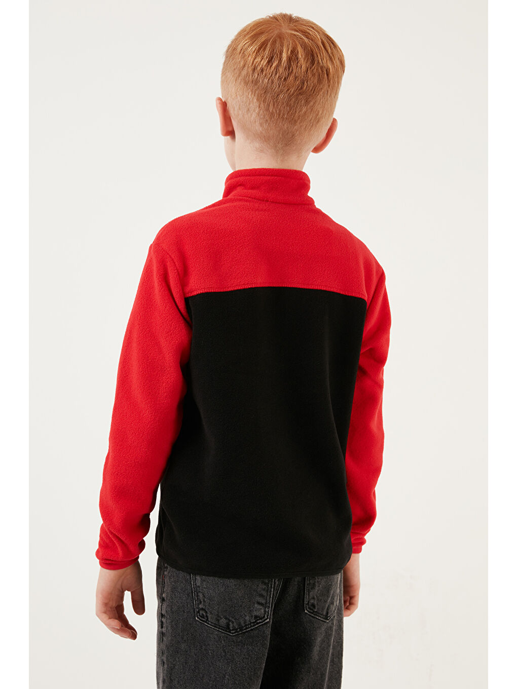 Kırmızı Yumuşak Dokulu Yarım Fermuarlı Renk Bloklu Dik Yaka 2'li Paket Polar 5905004S2-4