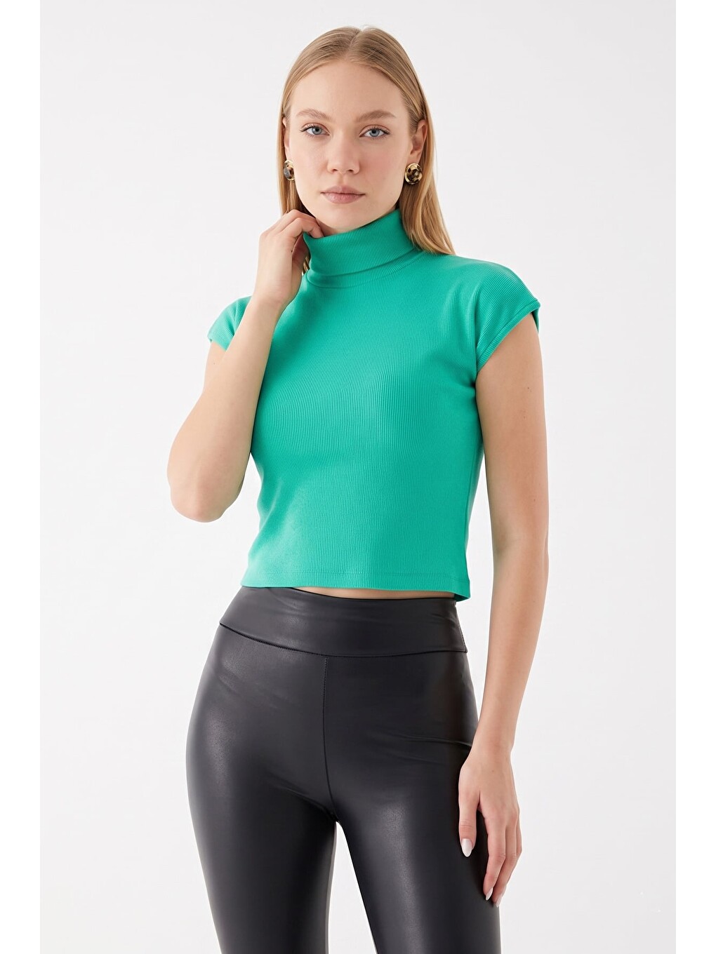 Yeşil Fitilli Balıkçı Yaka Slim Fit Tişört-1
