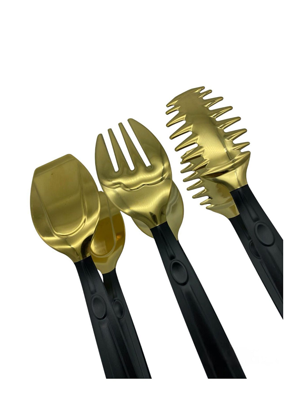 Lüks 3 Parça Gold Siyah Paslanmaz Çelik Maşa Seti-1