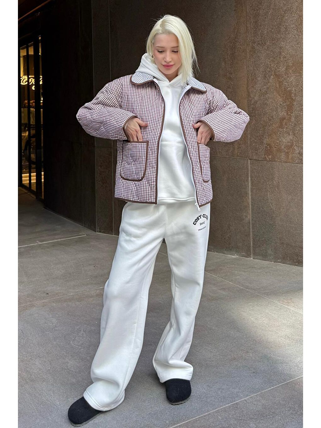 Kahverengi Pötikareli Cepli Kadın Mont Mg2488-11