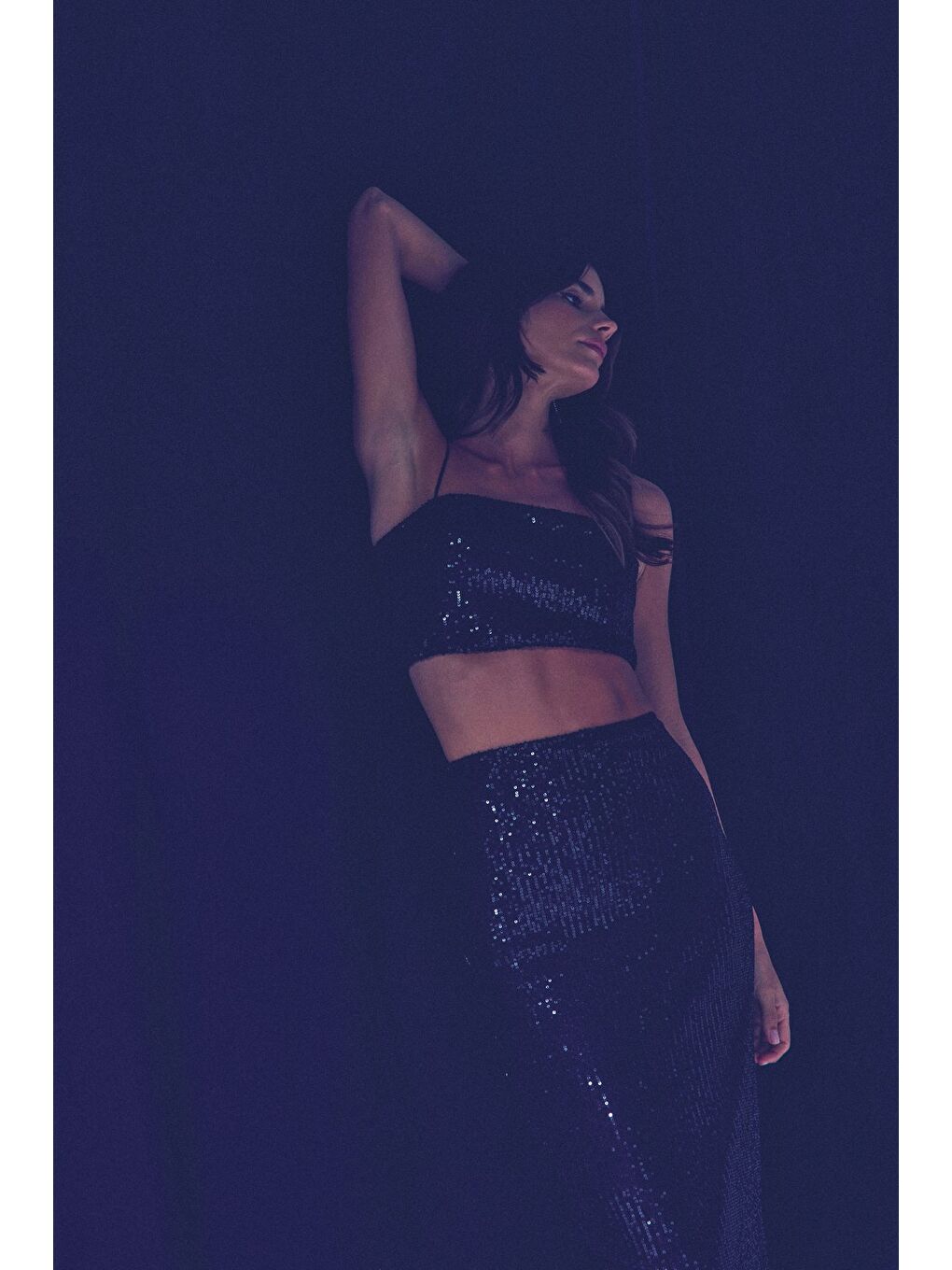 Askılı Payetli Crop Bluz - Siyah-4