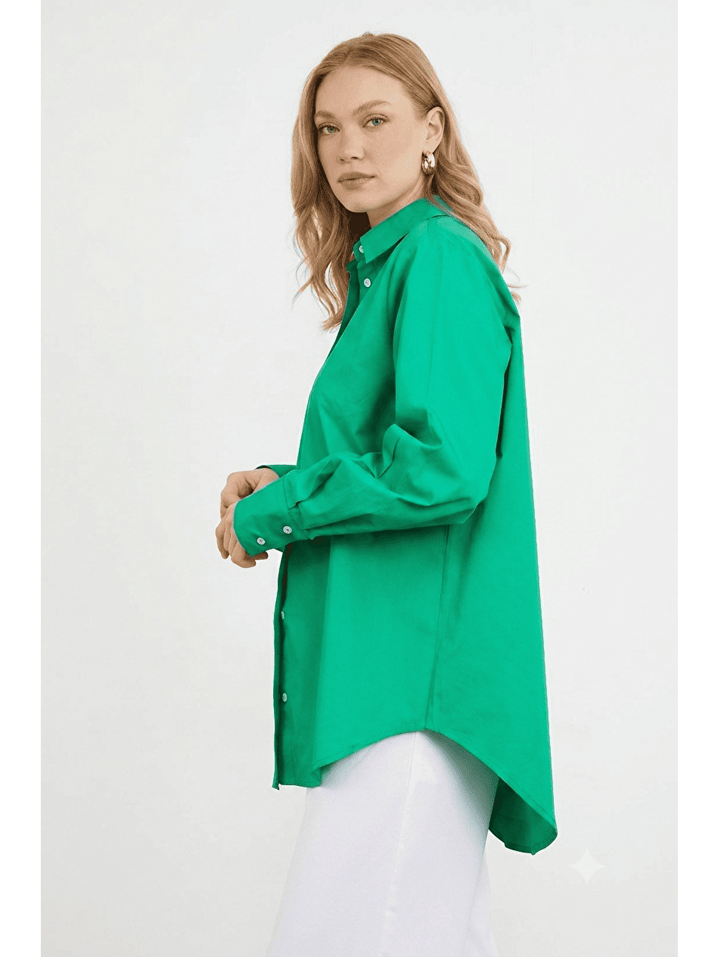 Yeşil Basic Oversize Gömlek-1
