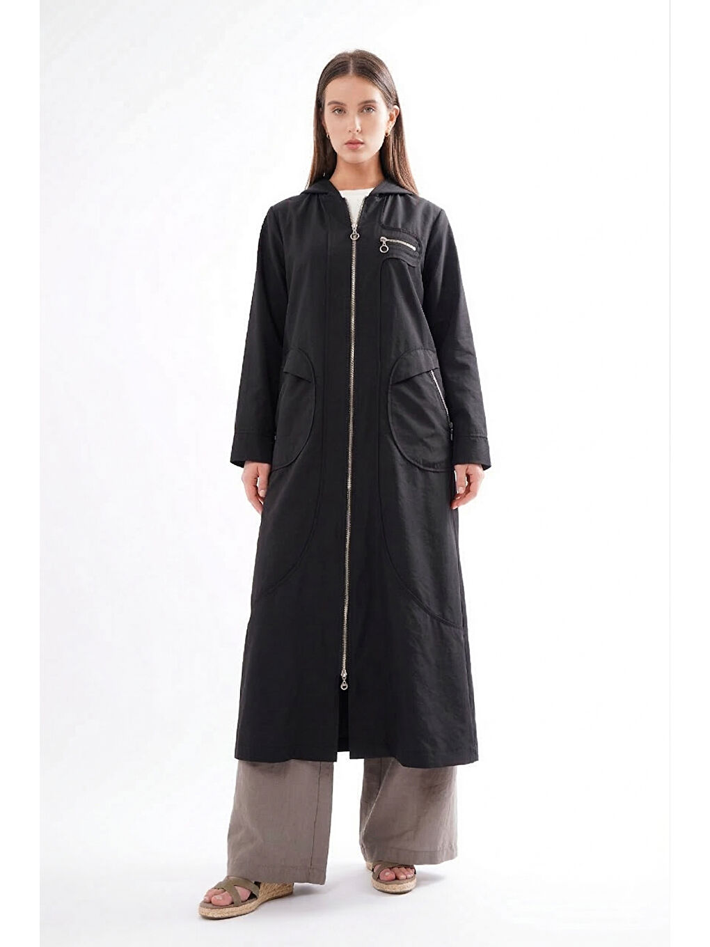 Kapüşonlu Yuvarlak Torba Cepli Fermuarlı Safari Kap 813 Siyah-1