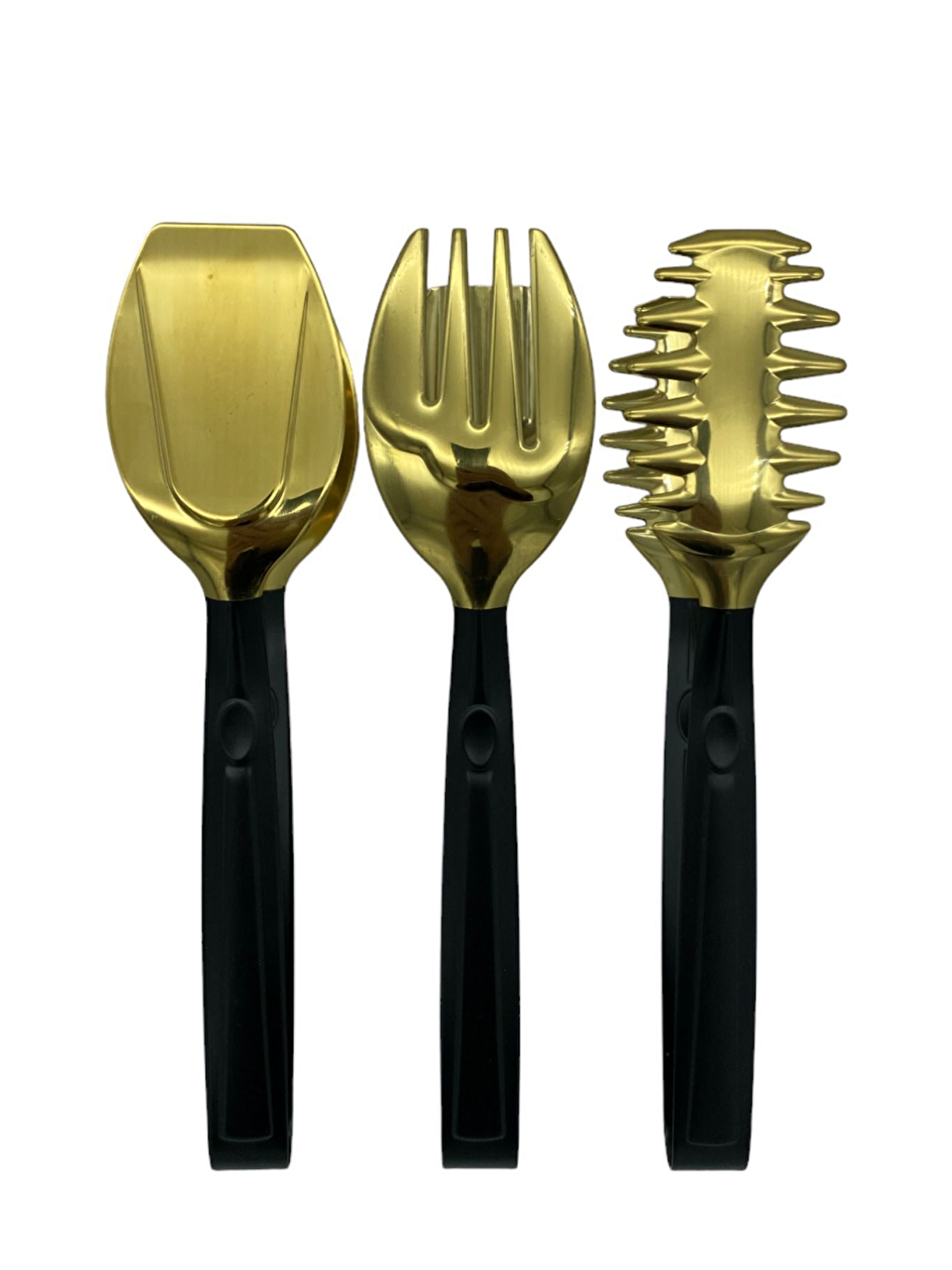 Lüks 3 Parça Gold Siyah Paslanmaz Çelik Maşa Seti-2