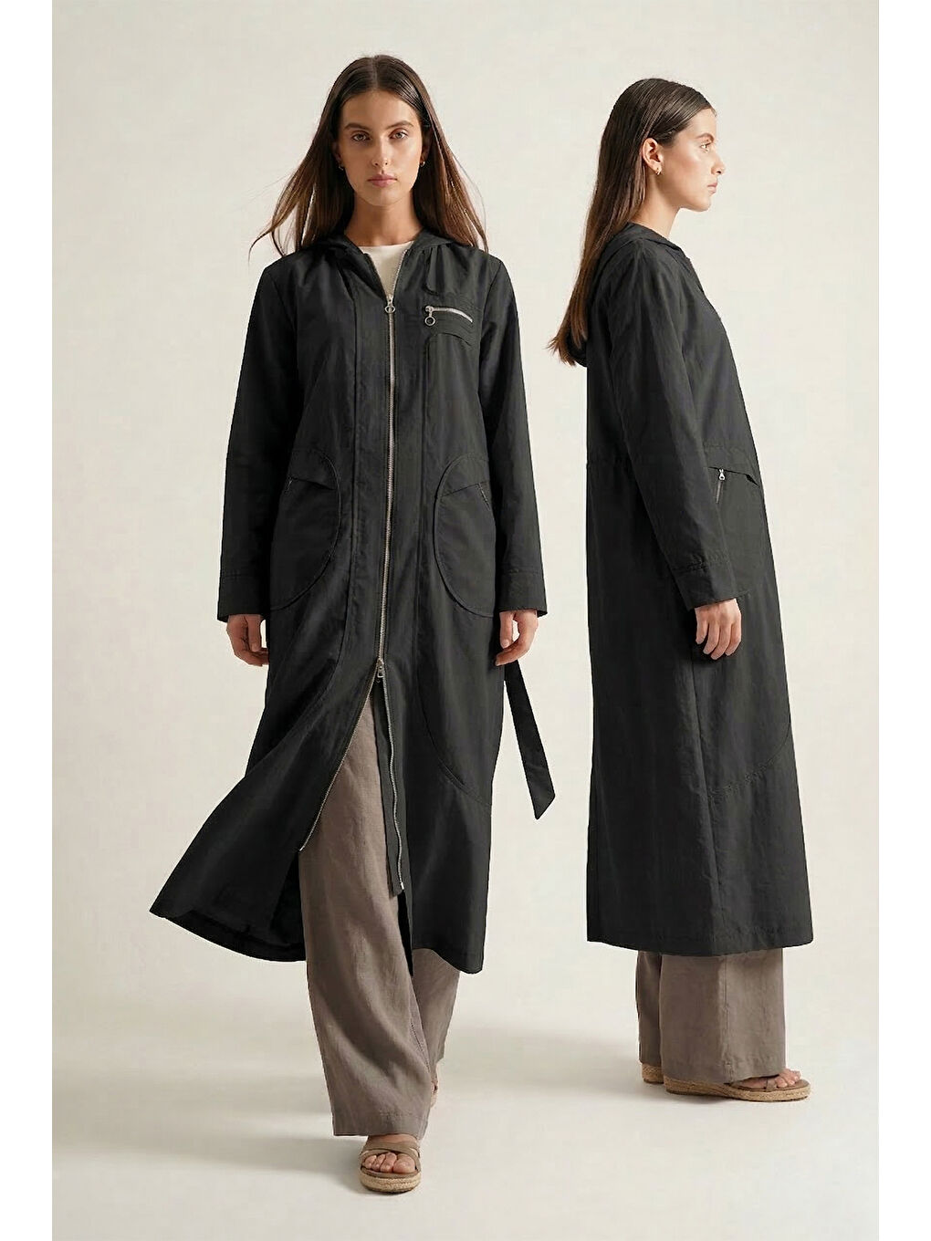 Kapüşonlu Yuvarlak Torba Cepli Fermuarlı Safari Kap 813 Siyah-3