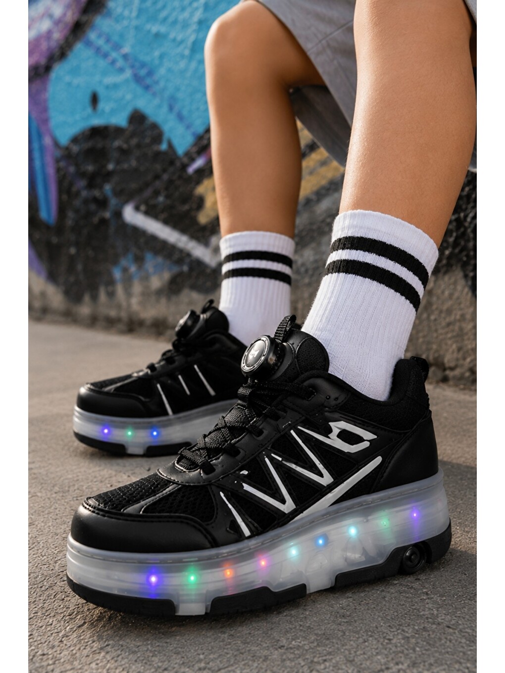 Siyah SKY Çocuk Işıklı Patenli Tekerlekli Sneaker Spor Ayakkabı-1