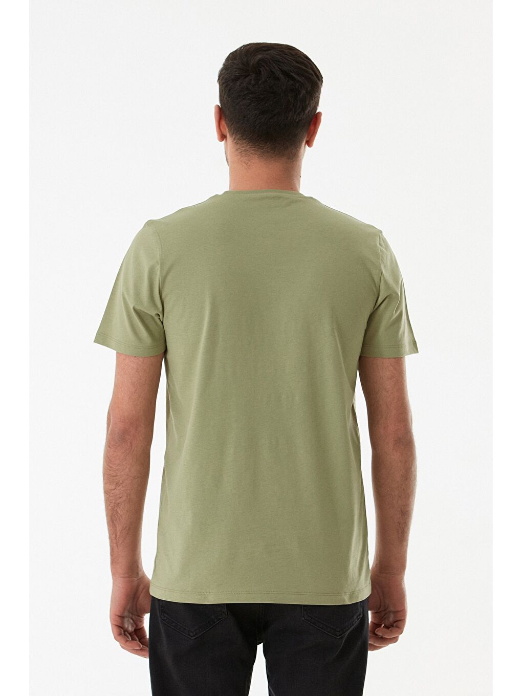 Yeşil Kabartma Baskılı Bisiklet Yaka Tişört-3