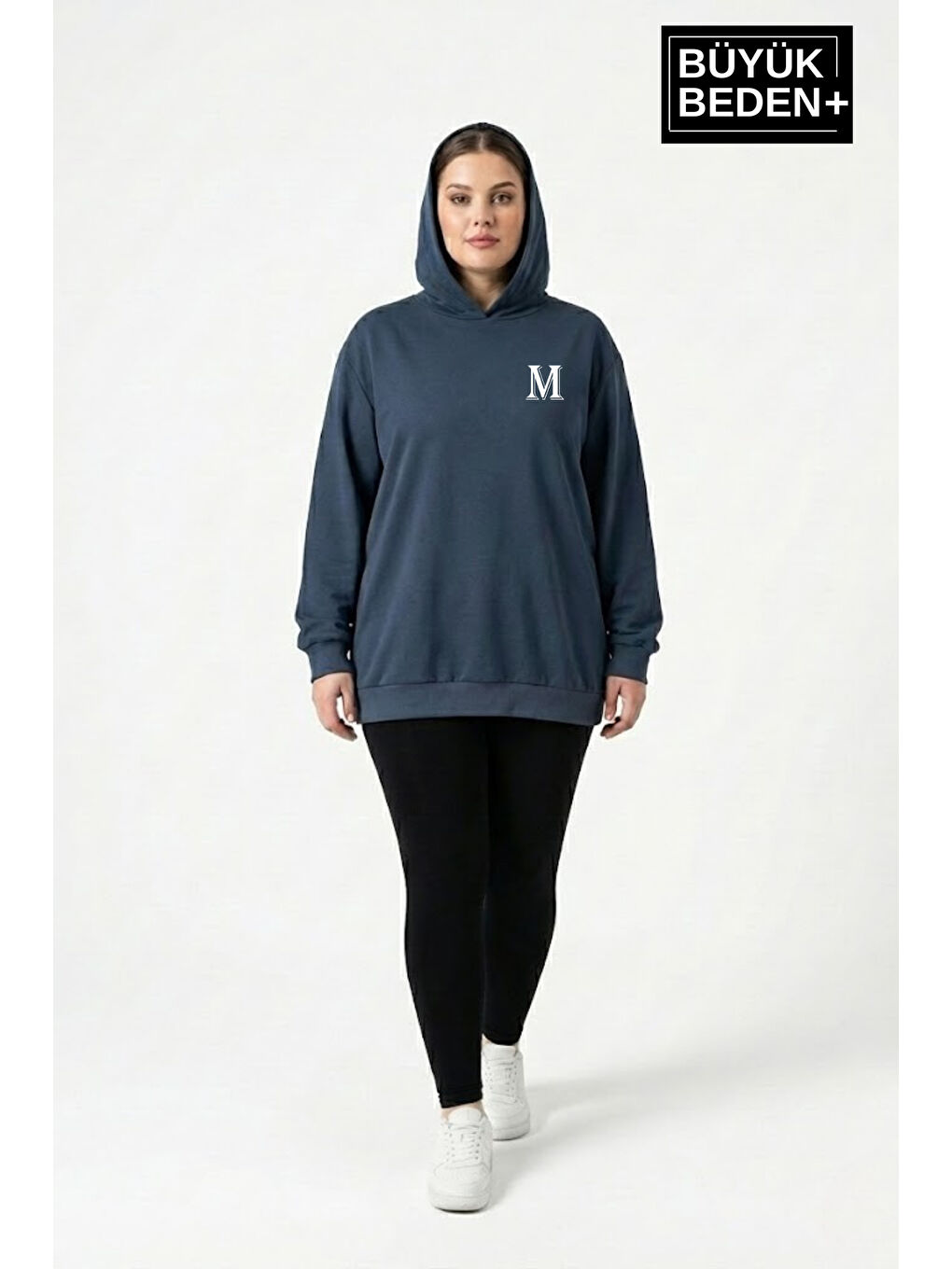 Mavi Kadın Büyük Beden Kapüşonlu M Baskılı ince Swatshırt SPR26BSWK957-13-1