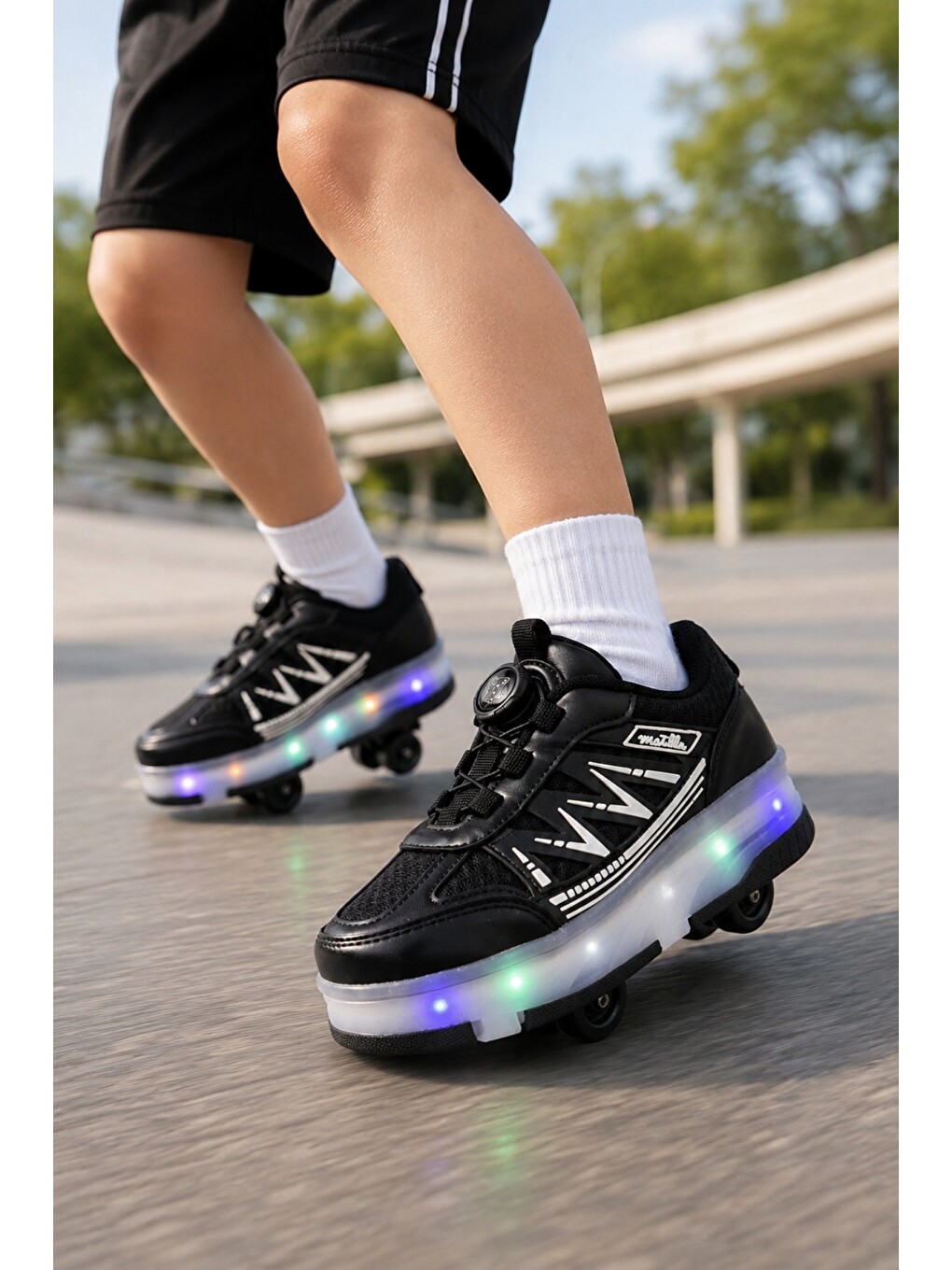 Siyah SKY Çocuk Işıklı Patenli Tekerlekli Sneaker Spor Ayakkabı-3