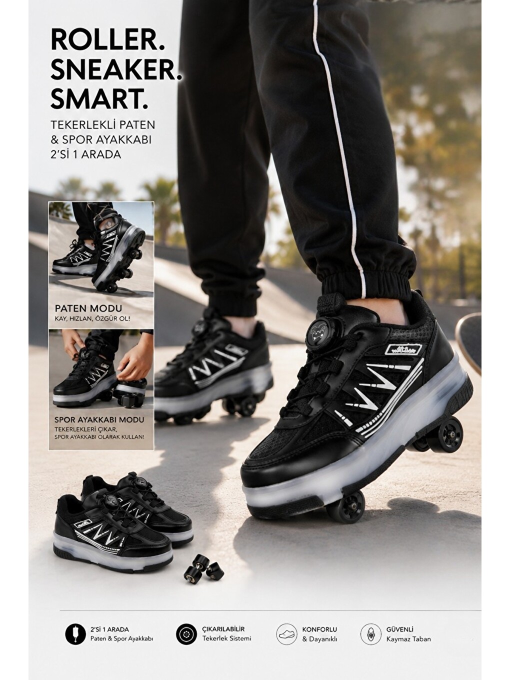Siyah SKY Çocuk Işıklı Patenli Tekerlekli Sneaker Spor Ayakkabı-4