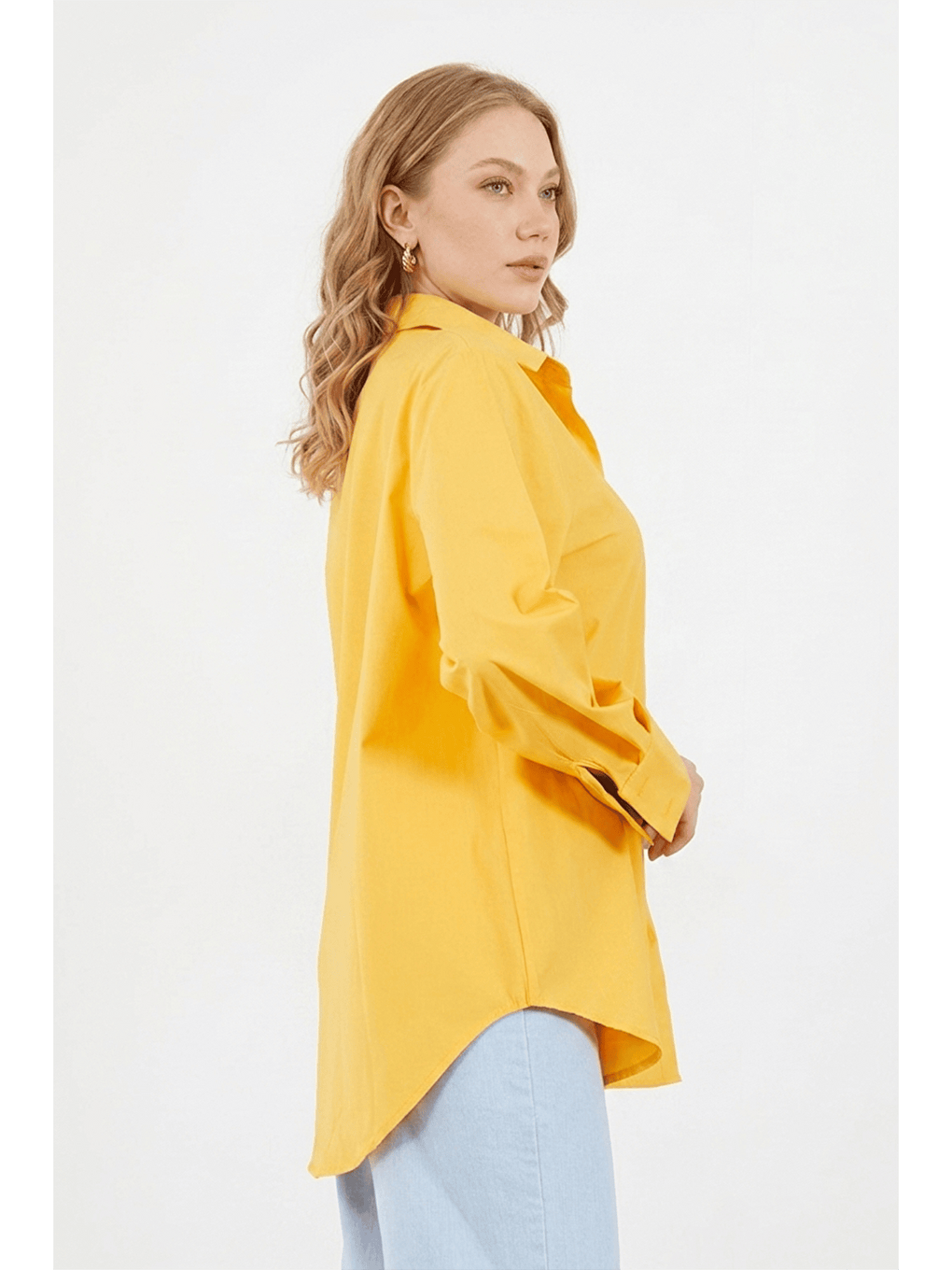 Sarı Basic Oversize Gömlek-1