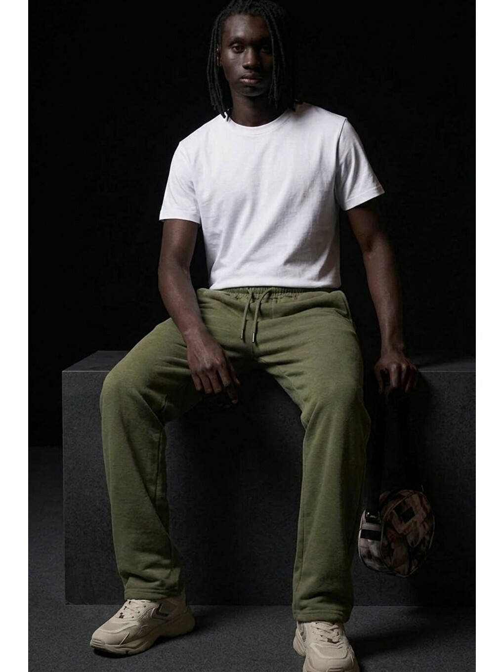 Erkek Beli Lastikli Premium Jogger Haki Eşofman Altı-2