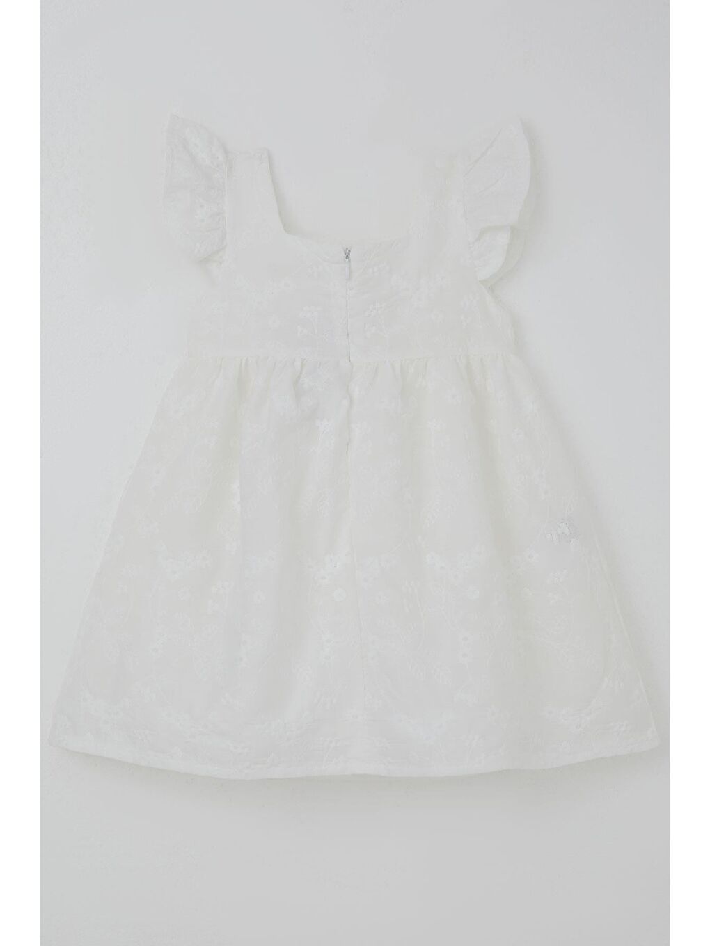 Kız Çocuk Dantel Elbise Fiyonk Aksesuarlı Çiçek Nakışlı Ekru (3-8 Yaş)-1