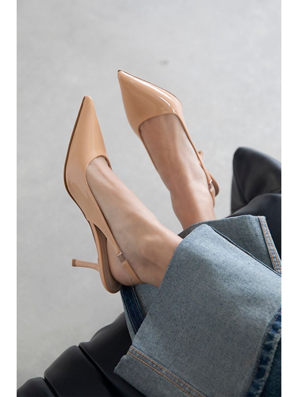 Bej Raye Kadın Topuklu Rugan Ayakkabı Ten-1