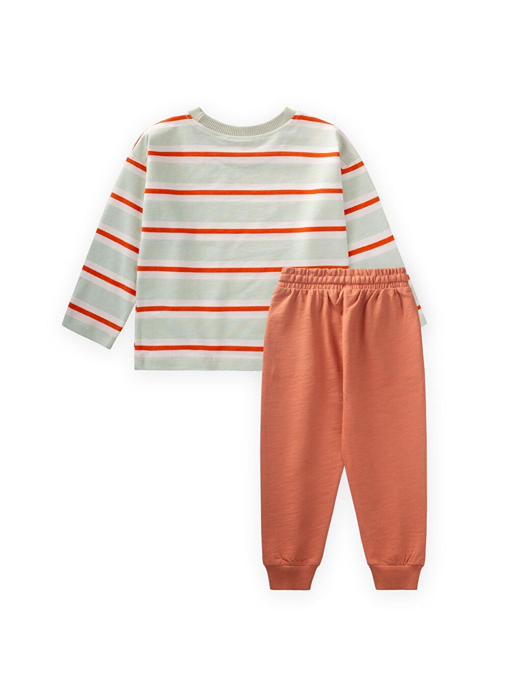 Yeşil Çizgili Uzun Kollu T-Shırt Takım 2-12 Yaş Mint Turuncu Çizgili-1
