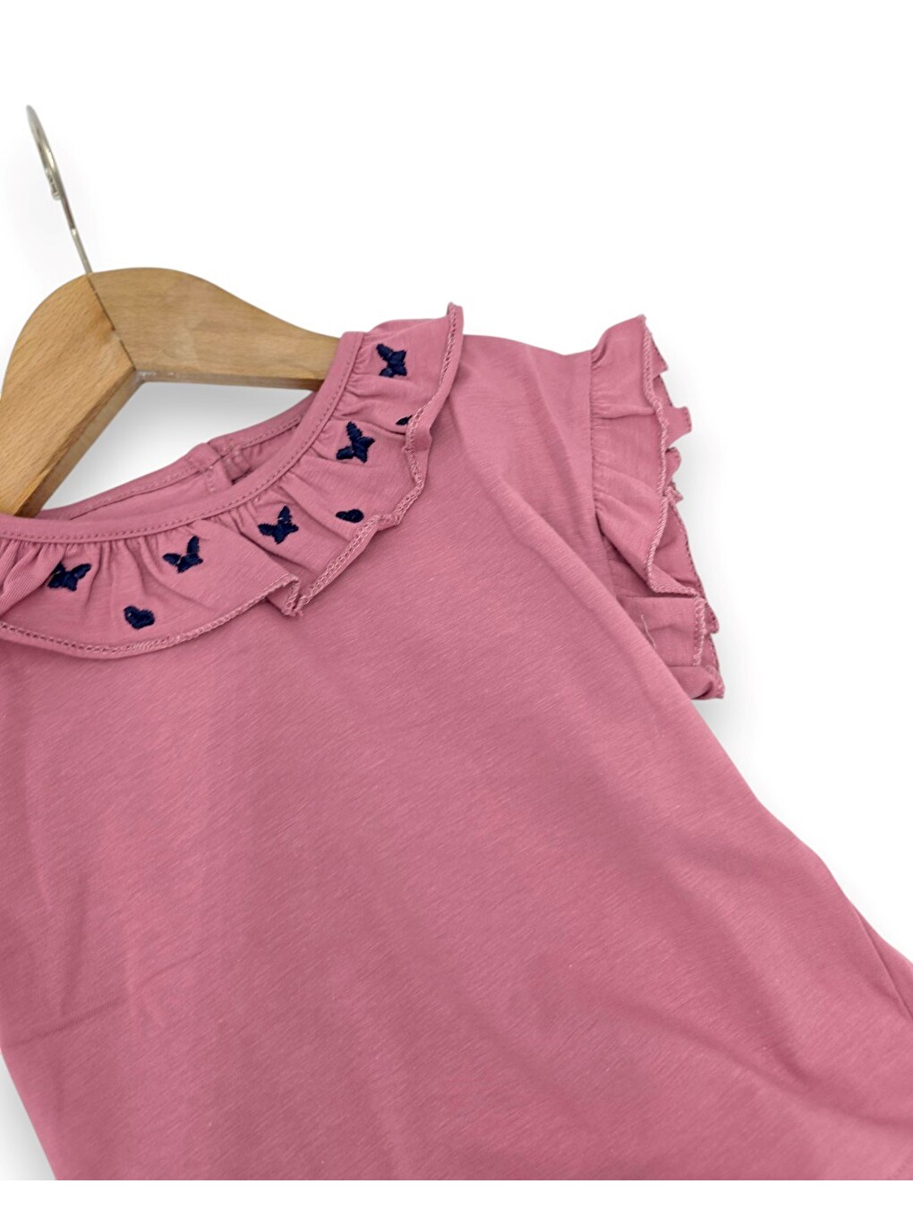 Pembe Kız Bebek Kelebek Nakışlı Jean Şorltu T-shirtlü 6-9-12-18-24 Aylık Kız Bebek Takımı-6