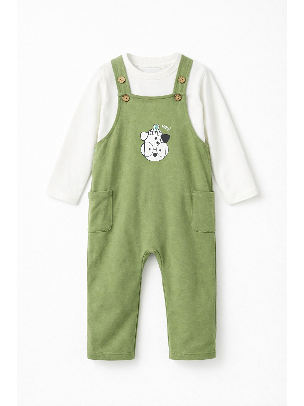 Yeşil Erkek Bebek %100 Pamuk Baskılı Salopet Bebek Takımı-4