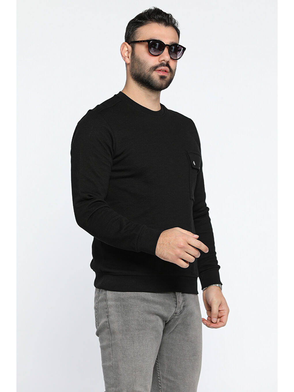 Mishar İtalia Siyah Bisiklet Yaka Cepli Erkek Sweatshirt - 1