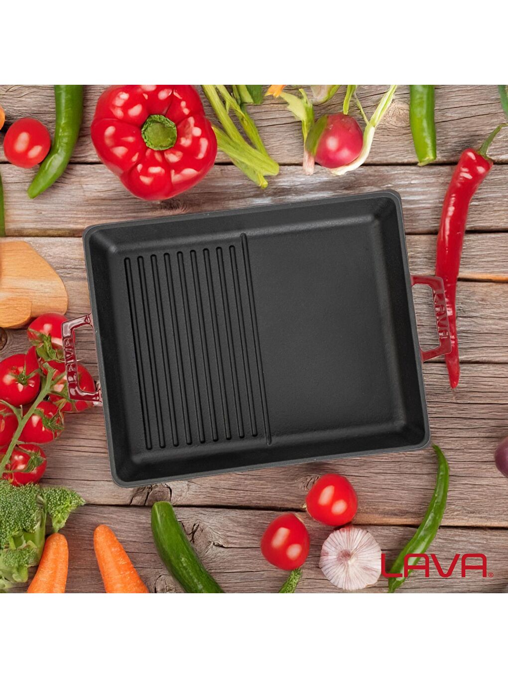 Bordo Dikdörtgen Hibrit Izgara Tavası Döküm Demir Yekpare Çift Kulplu Ölçü 26x32cm.-6