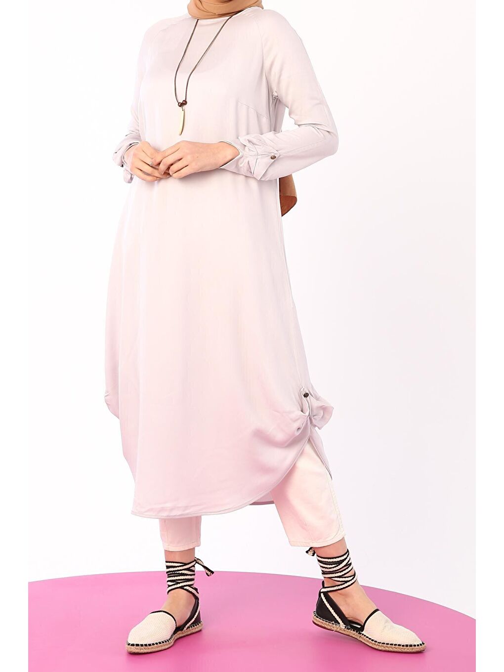 Açık Lila Reglan Kol Kolyeli Viskon Tunik