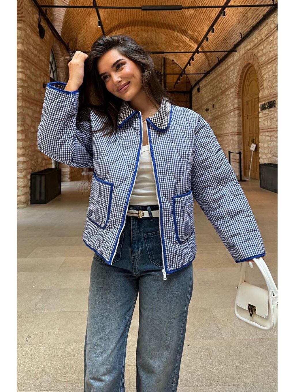 Mavi Pötikareli Cepli Kadın Mont Mg2488-4