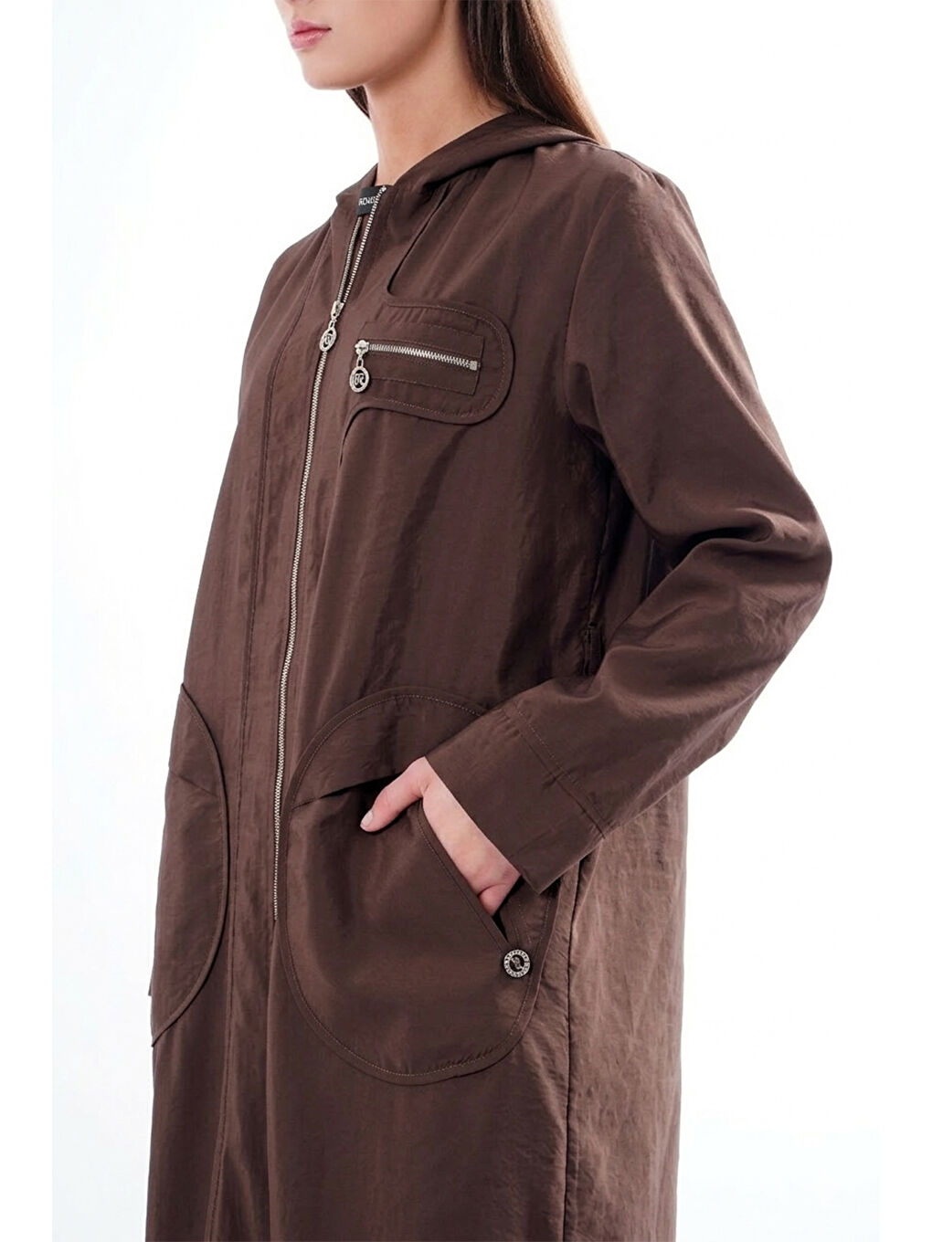 Kapüşonlu Yuvarlak Torba Cepli Fermuarlı Safari Kap 813 Kahverengi-1