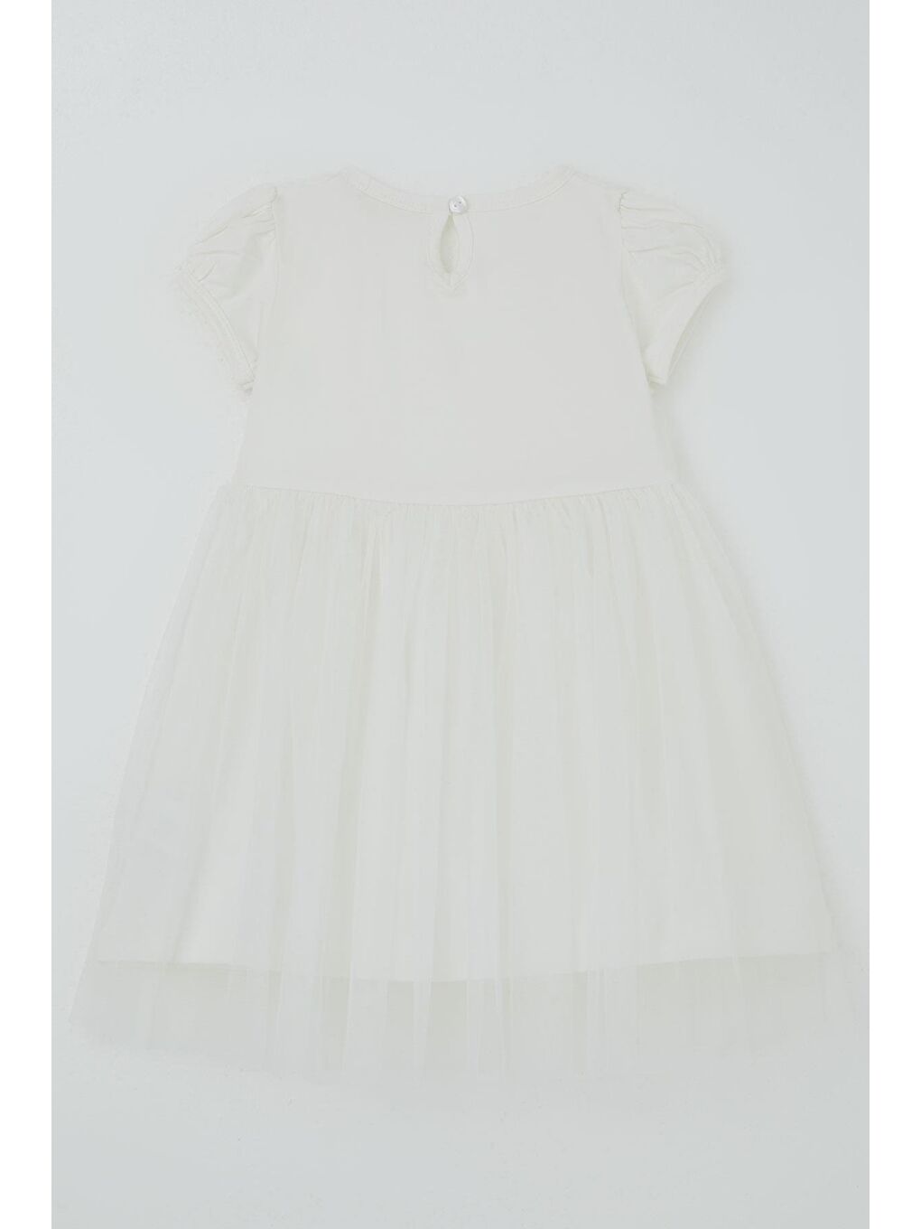 Kız Çocuk Elbise 3D Papatya Çiçek Aplikeli Fiyonk Detaylı Ekru (1.5-5 Yaş)-1