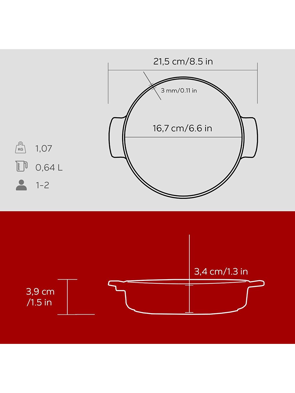 Bordo Yuvarlak Güveç Kabı Döküm Demir Yekpare Çift Kulplu Çap(Ø)17cm.-4