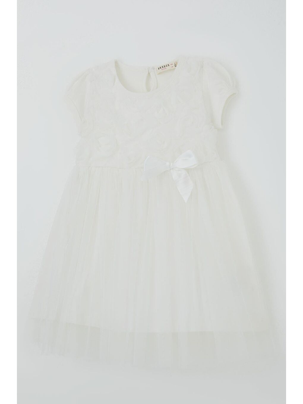 Kız Çocuk Elbise 3D Papatya Çiçek Aplikeli Fiyonk Detaylı Ekru (1.5-5 Yaş)-2
