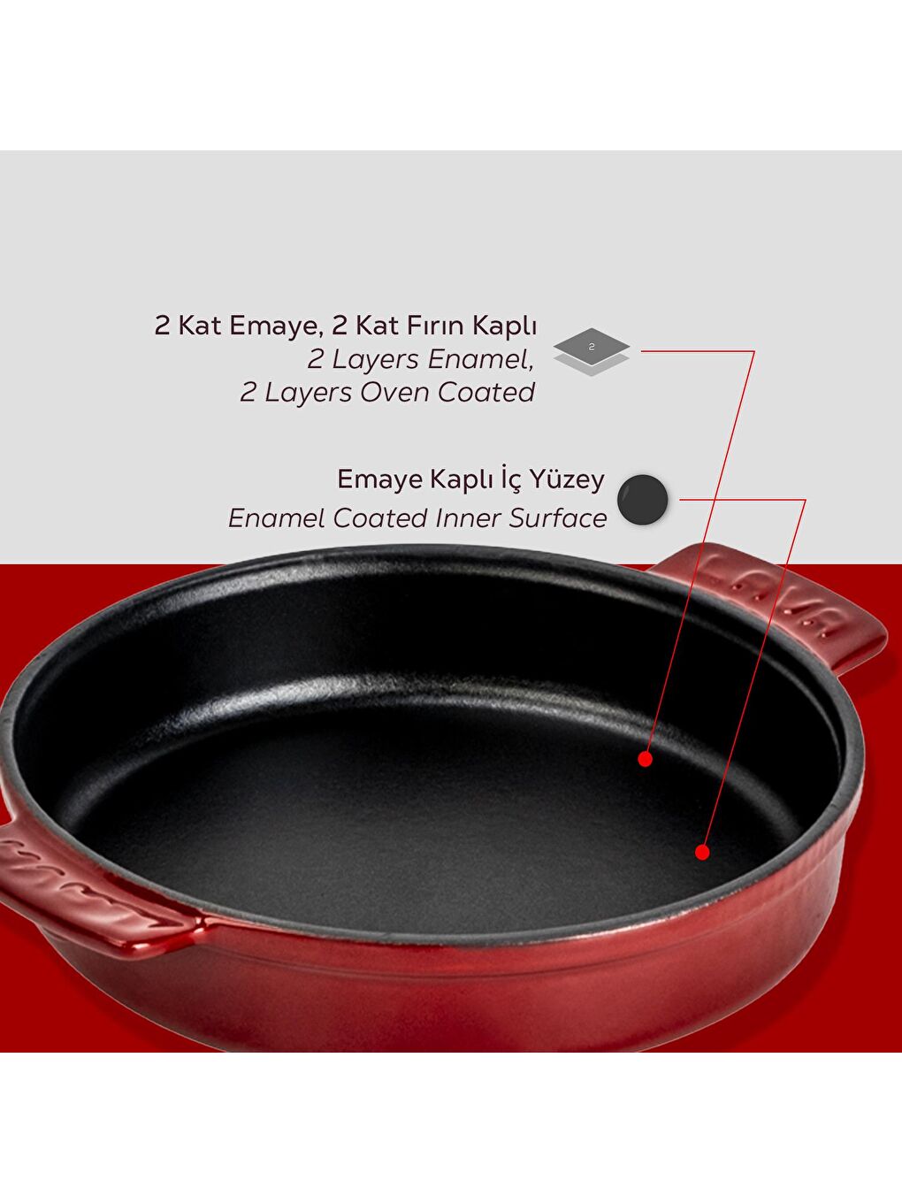 Bordo Yuvarlak Güveç Kabı Döküm Demir Yekpare Çift Kulplu Çap(Ø)17cm.-5