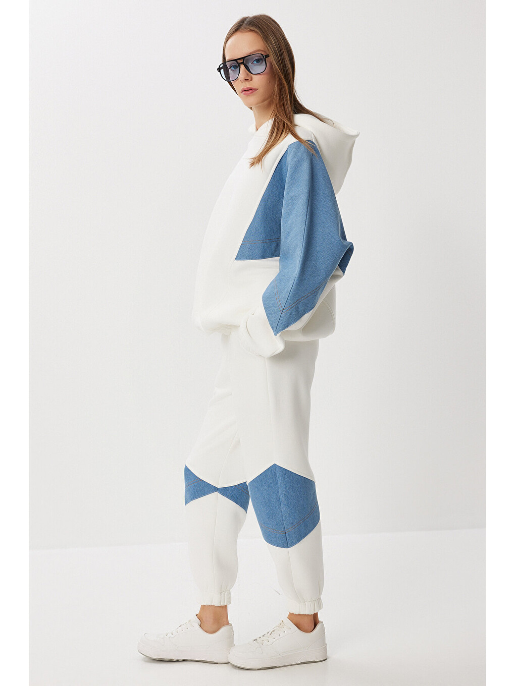 Ekru Denim Renk Bloklu Alt-Üst Takım EKRU HFG0006-2