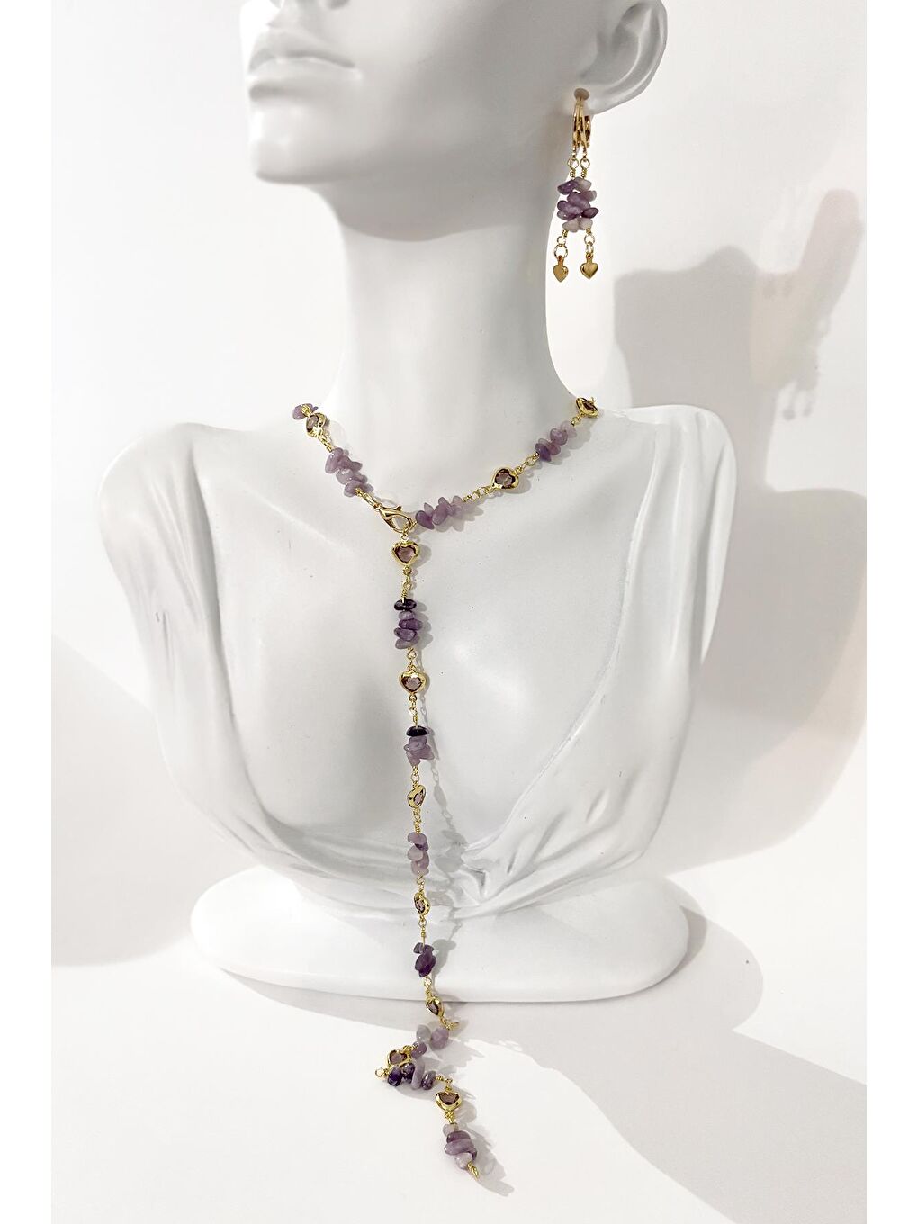 Sarı Ametist Y Kolye Küpe Set-1