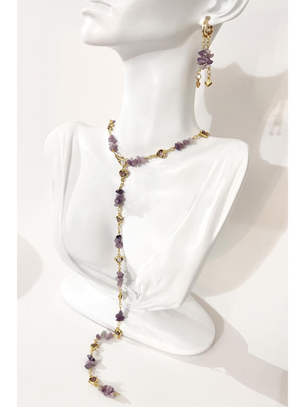 Sarı Ametist Y Kolye Küpe Set-3