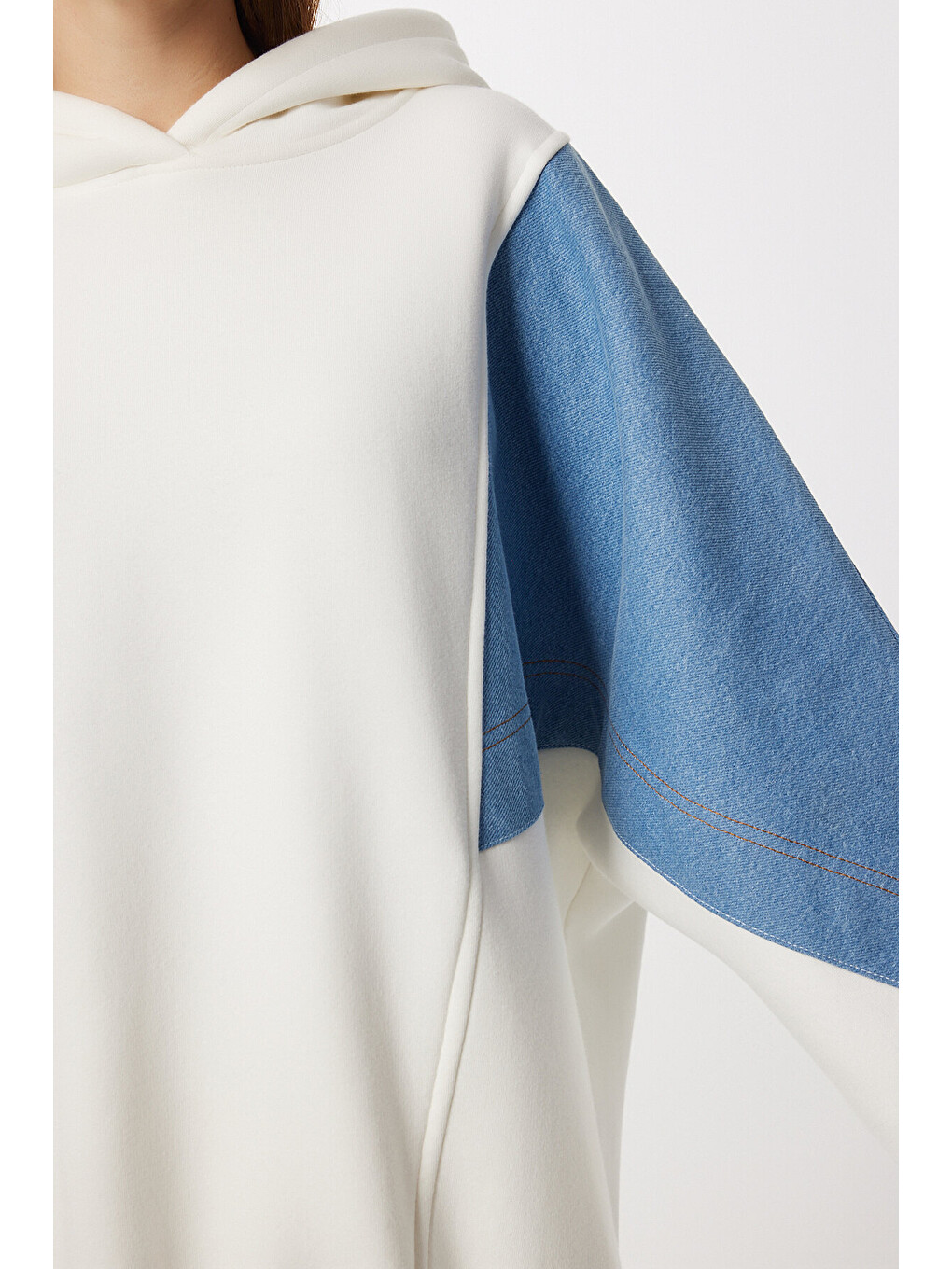 Ekru Denim Renk Bloklu Alt-Üst Takım EKRU HFG0006-4