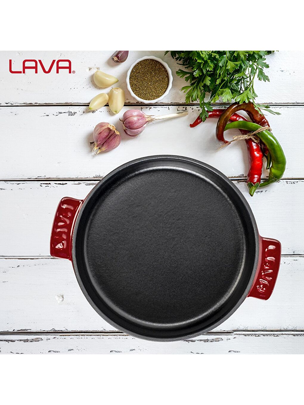 Bordo Yuvarlak Güveç Kabı Döküm Demir Yekpare Çift Kulplu Çap(Ø)17cm.-6