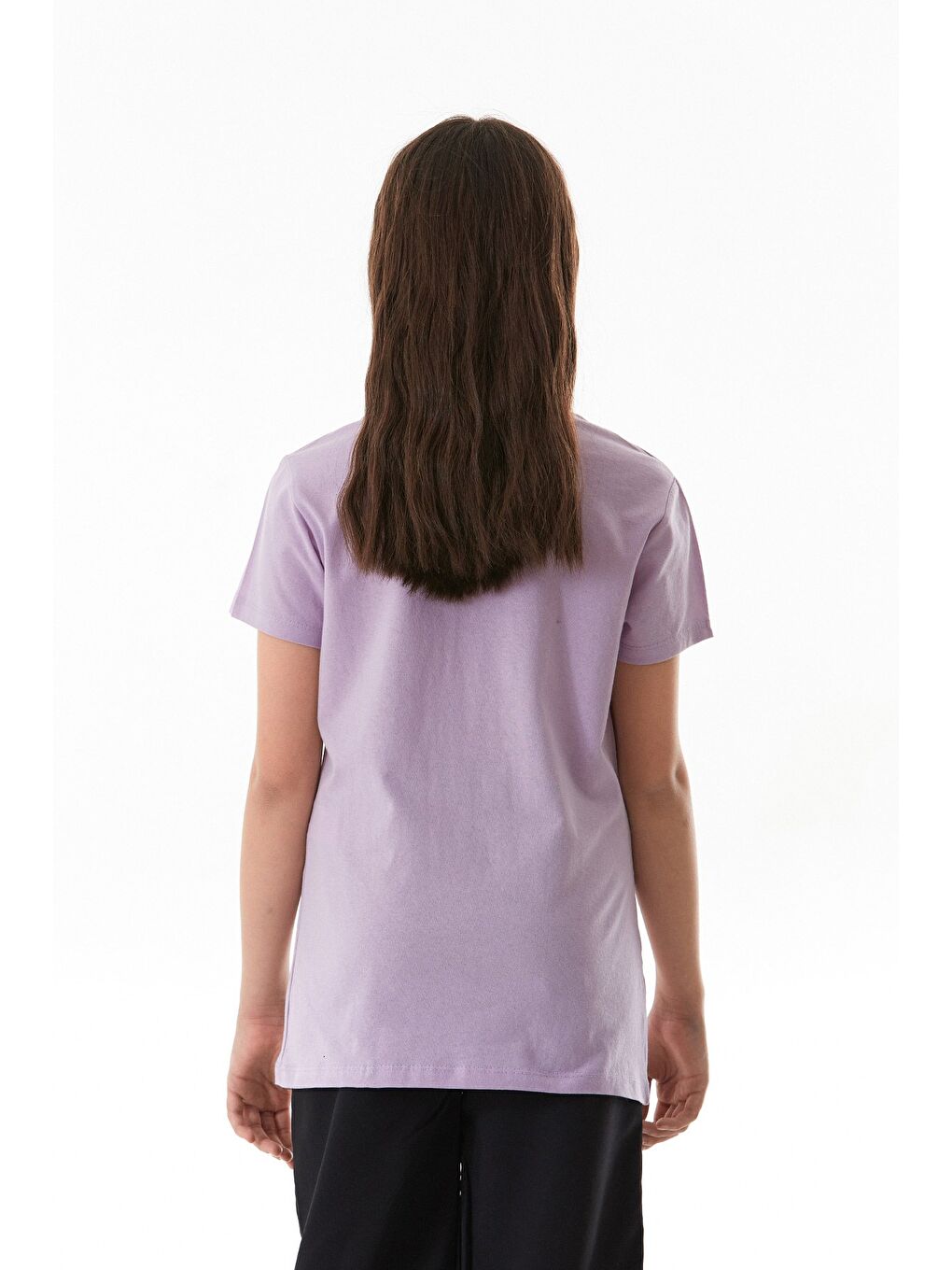 Lila %100 Pamuk Gülen Yüz Ve Slogan Baskılı Kız Çocuk Tişört-1