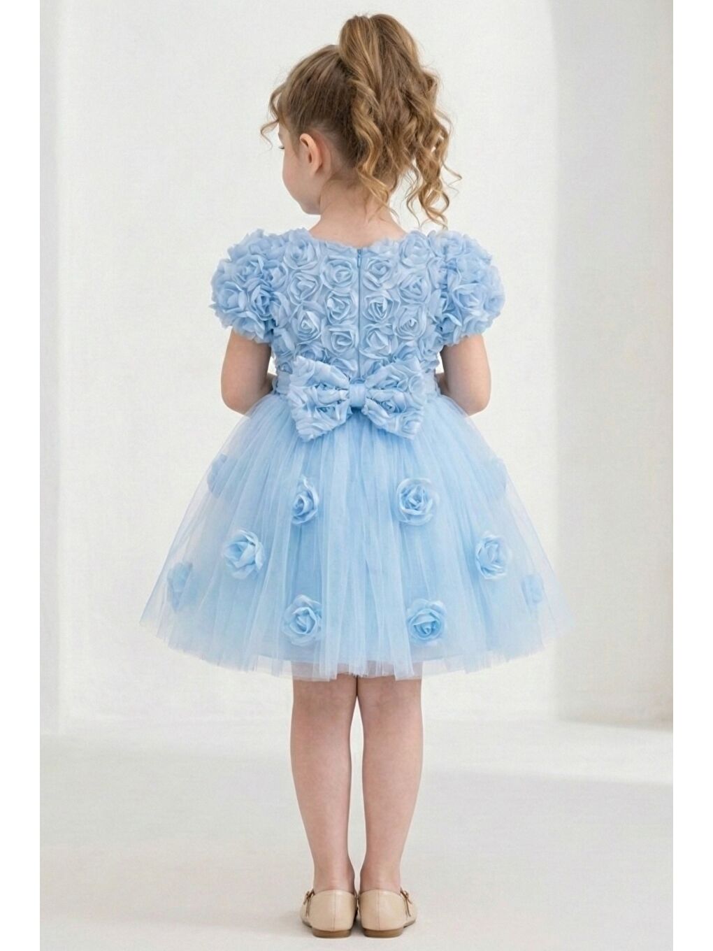 Mavi Rosali Lase Detay Kız Tütü Abiye Elbise M00803-1