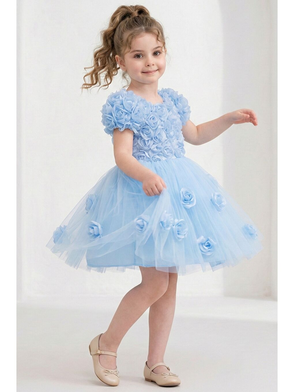 Mavi Rosali Lase Detay Kız Tütü Abiye Elbise M00803-2