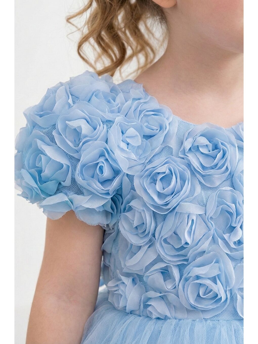 Mavi Rosali Lase Detay Kız Tütü Abiye Elbise M00803-3