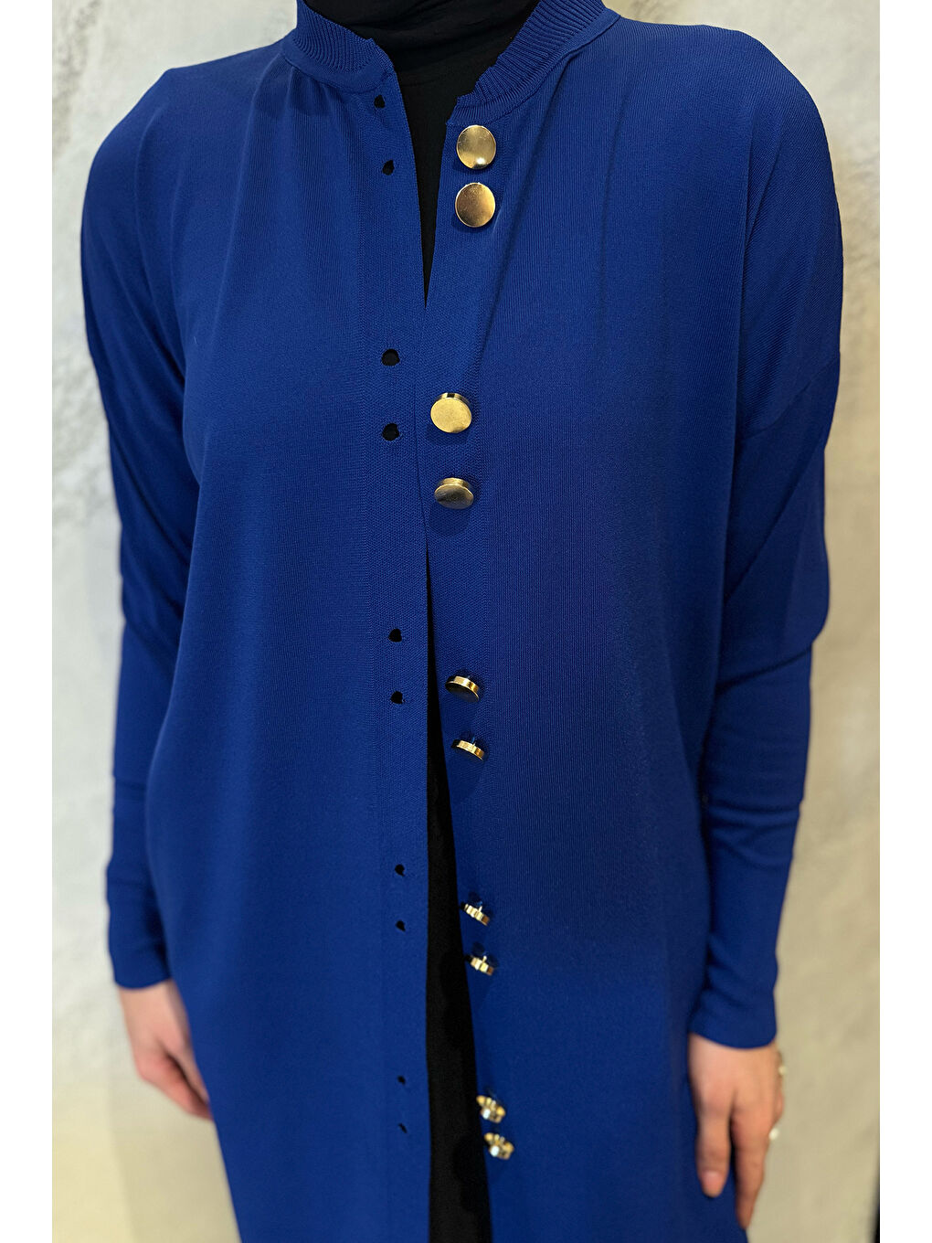 Mavi Kadın Gold Düğme Detaylı Tesettür Triko Hırka-5